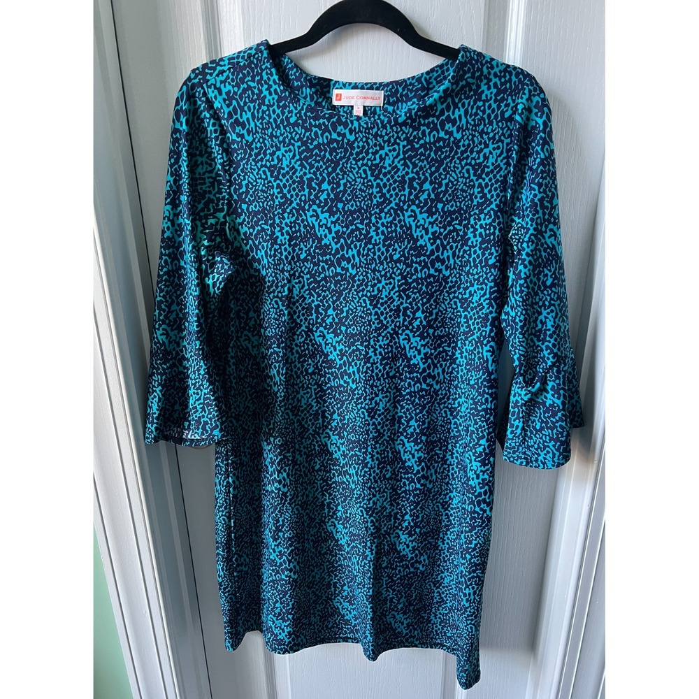Jude Connally Womens Dress Margot Shift Flutter Sleeve Blue Speckled‎ Print Sz M